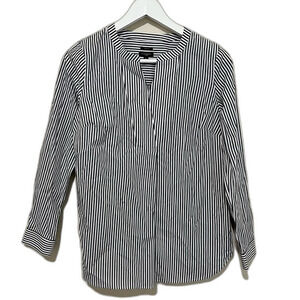 Talbots Striped Notched Shirt Womens Size S Petite Non Iron Top Grey White
